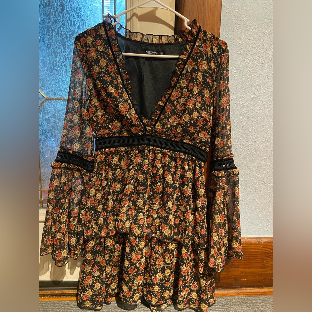 Nasty Gal Floral Bell Sleeve Skater Dress